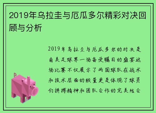 2019年乌拉圭与厄瓜多尔精彩对决回顾与分析